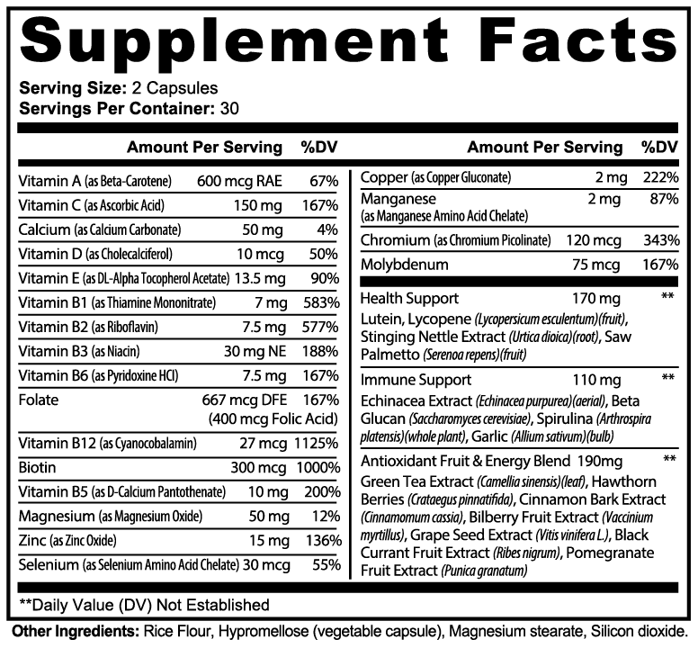 Complete Multivitamin Immunity Boost Capsules 60 Count Daily