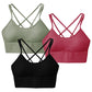 3Packs Women Cross Back Sport Bras Padded Strappy Medium Support Bras Sexy Fitness Tank Tops with Removable Pads for Gym Yoga Workout Running