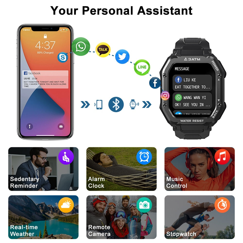 Rugged Smartwatch Waterproof Outdoor Sports Fitness Tracker