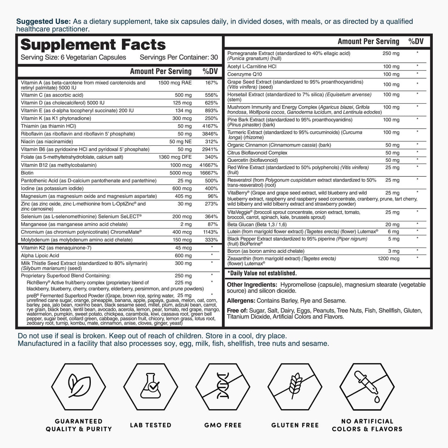 Gold Six Daily Multivitamin 180 Capsules