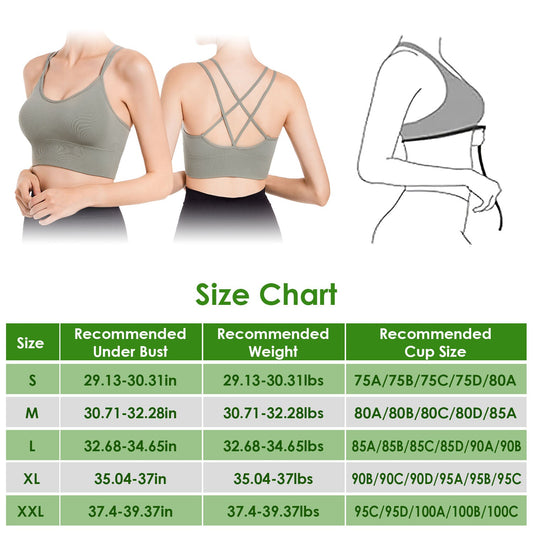 3Packs Women Cross Back Sport Bras Padded Strappy Medium Support Bras Sexy Fitness Tank Tops with Removable Pads for Gym Yoga Workout Running